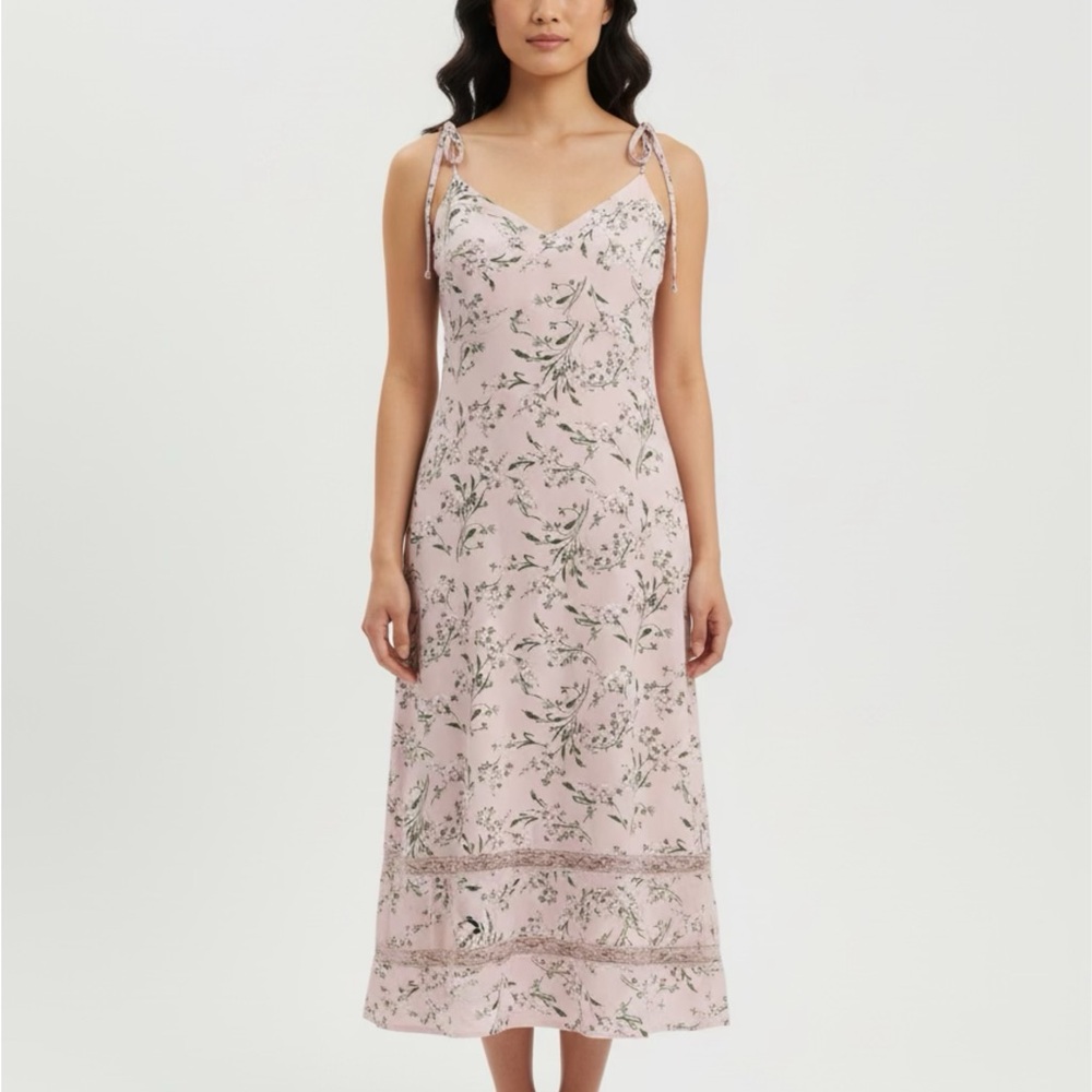 Lulus The Blooms Pink Floral Tie—Strap Midi Dress size XL - Picture 5 of 9